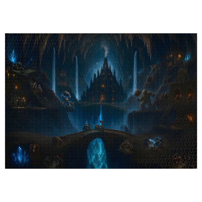 Chasm Battle 2000 Piece Fantasy Jigsaw Puzzle in Tin, 40x28 Large Puzzle, Dwarf Fortress Golem War Puzzle Gift