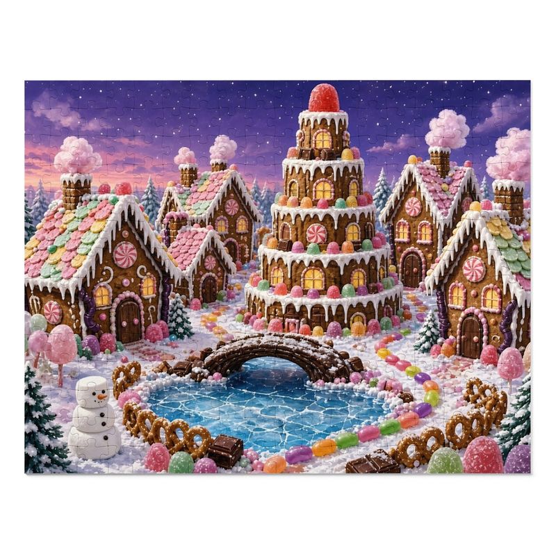 Christmas Cookies Gingerbread Village Jigsaw Puzzle, Candy Christmas Town, Tin Box (252 Pieces)