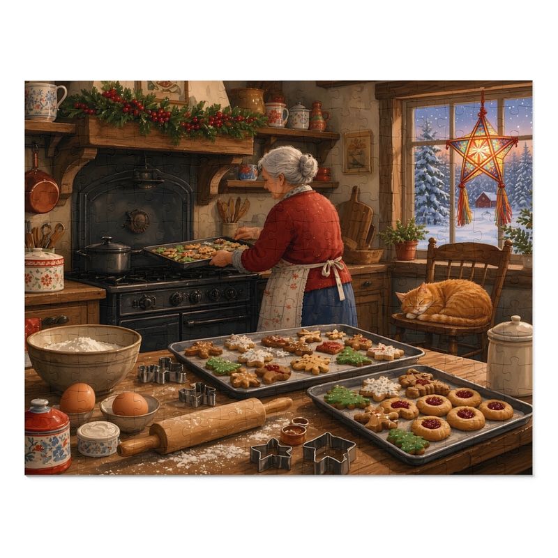 Christmas Cookies Grandma's Baking Day Jigsaw Puzzle, Farmhouse Kitchen Christmas, Tin Box (252 Pieces)