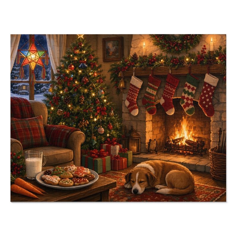 Christmas Cookies Milk and Cookies for Santa Jigsaw Puzzle, Christmas Eve Fireplace, Tin Box (252 Pieces)