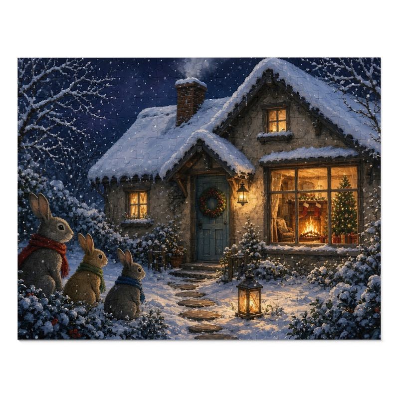 Cozy Cottage Seasons Bunny Cottage Jigsaw Puzzle, Winter Woodland Animals, Tin Box (252 Pieces)