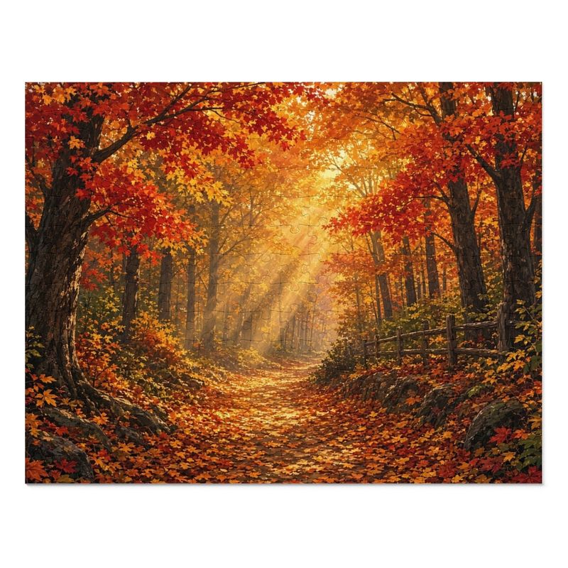 Cozy Cottage Seasons Golden Forest Path Jigsaw Puzzle, Autumn Woods, Tin Box (252 Pieces)