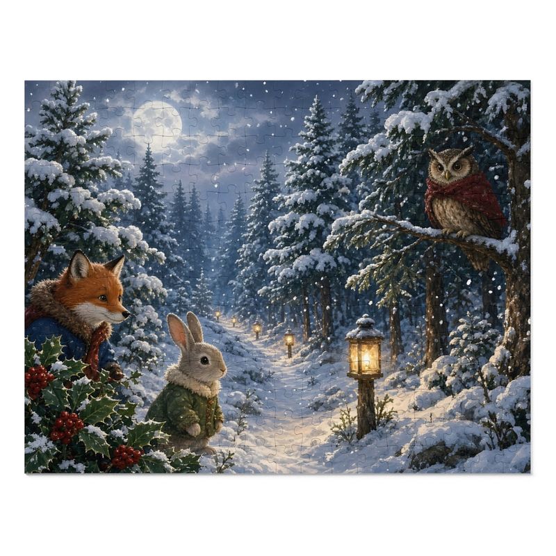 Cozy Cottage Seasons Moonlit Forest Path Jigsaw Puzzle, Fox and Owl Friends, Tin Box (252 Pieces)