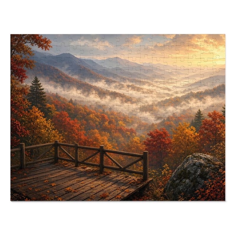 Cozy Cottage Seasons Mountain Overlook Jigsaw Puzzle, Misty Valley, Tin Box (252 Pieces)
