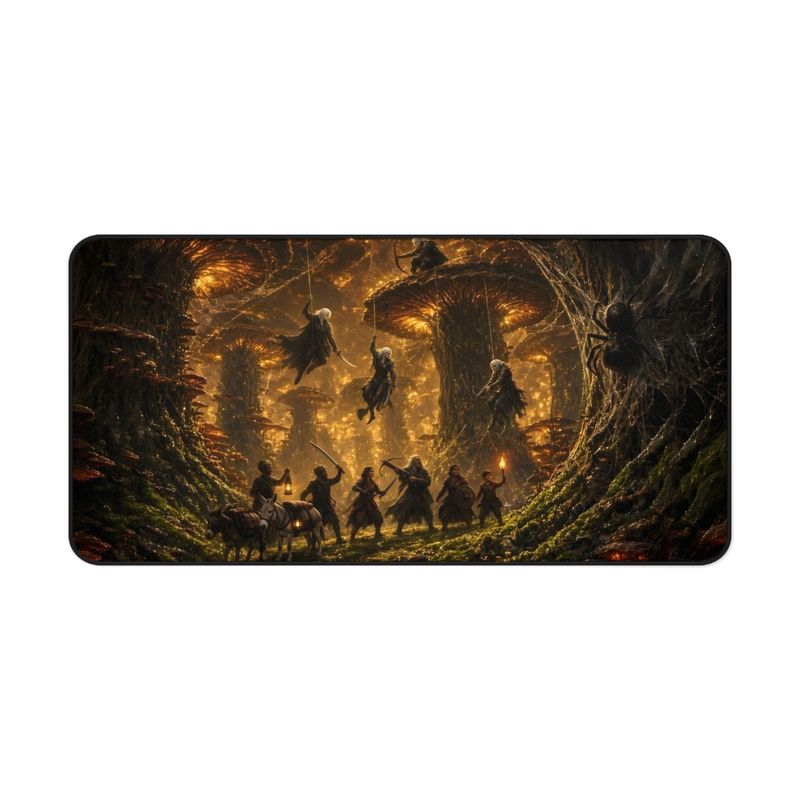 Dark Elf Ambush Fantasy Desk Mat, Large Gaming Mouse Pad, 16x32 RPG Desk Pad, Tabletop Gamer Gift