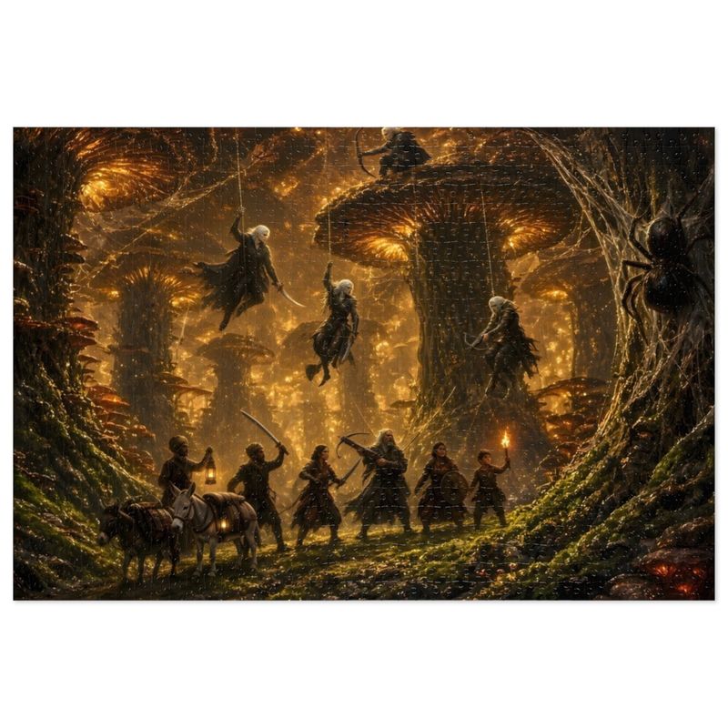 Dark Elf Ambush Fantasy Jigsaw Puzzle in Tin, 1000 or 500 Pieces, Giant Mushroom Forest Spider Puzzle Gift