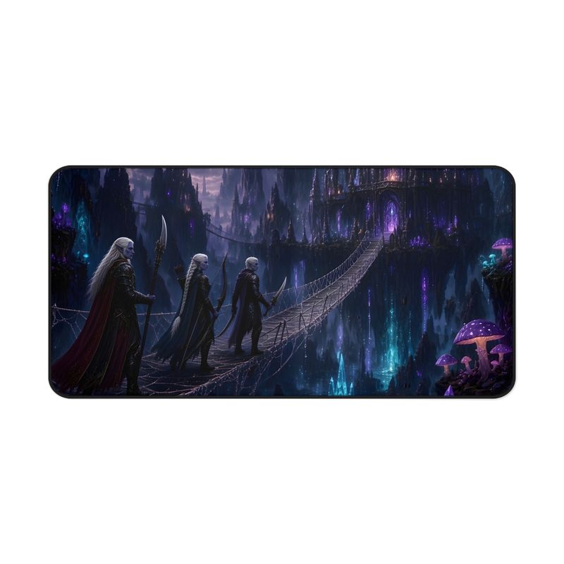 Dark Elf City Fantasy Desk Mat, Large Gaming Mouse Pad, 16x32 RPG Desk Pad, Tabletop Gamer Gift
