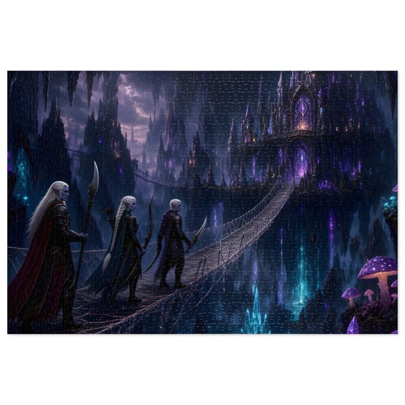Dark Elf City Fantasy Jigsaw Puzzle in Tin, 1000 or 500 Pieces, Underground Cavern Castle Puzzle Gift