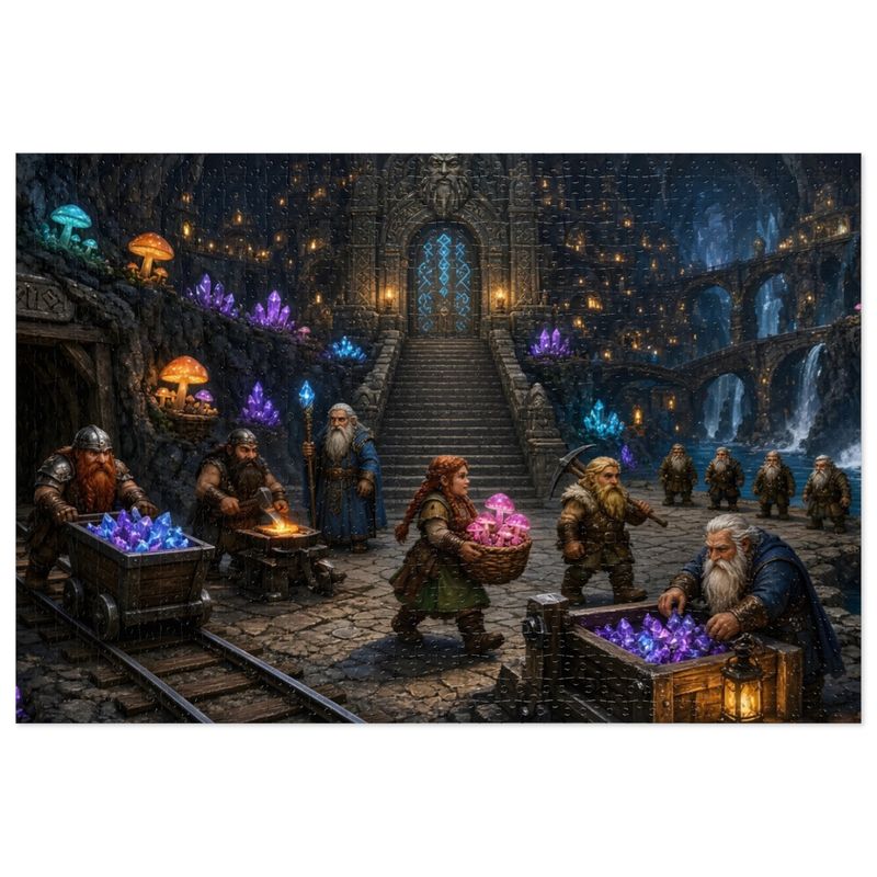 Dwarven City Fantasy Jigsaw Puzzle in Tin, 1000 or 500 Pieces, Underground Mine Cave Puzzle Gift