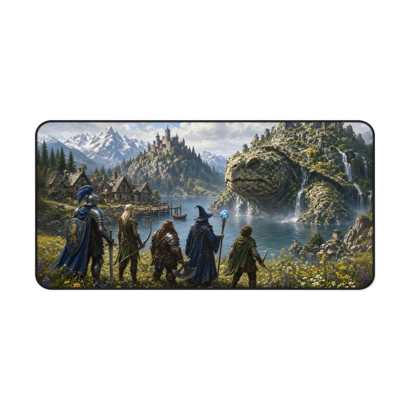 Giant Turtle Fantasy Desk Mat, Large Gaming Mouse Pad, 16x32 RPG Desk Pad, Tabletop Gamer Gift