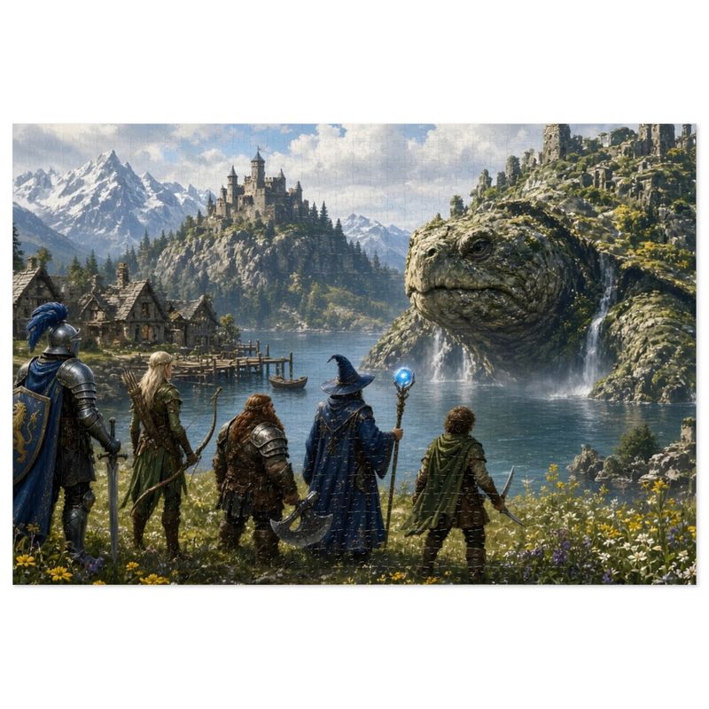 Giant Turtle Fantasy Jigsaw Puzzle in Tin, 1000 or 500 Pieces, Myth & Monster Adventure Puzzle Gift