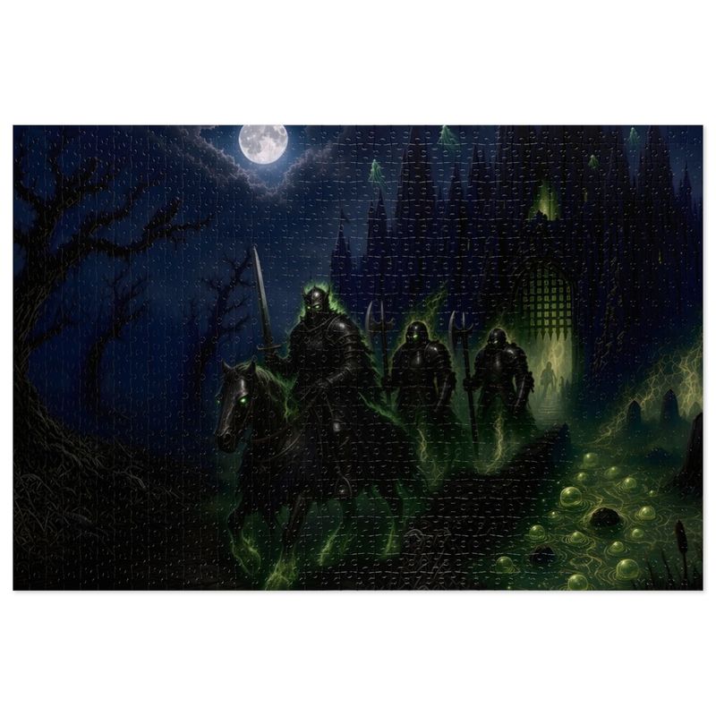 Moonlit Moat Fantasy Jigsaw Puzzle in Tin, 1000 or 500 Pieces, Undead Knight Gothic Castle Puzzle Gift